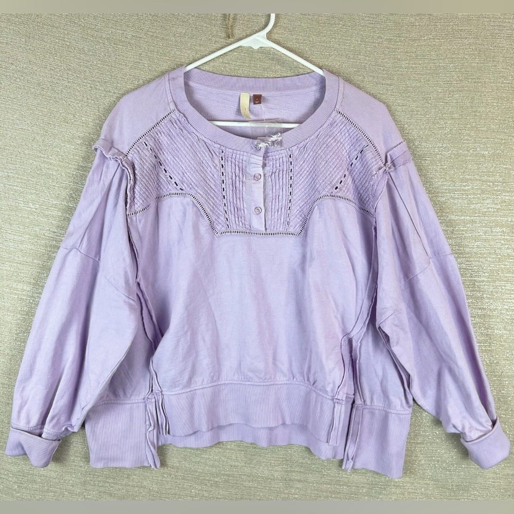 Pilcro Anthropologie Size S Lavender Pintuck Button Front Oversize Sweater